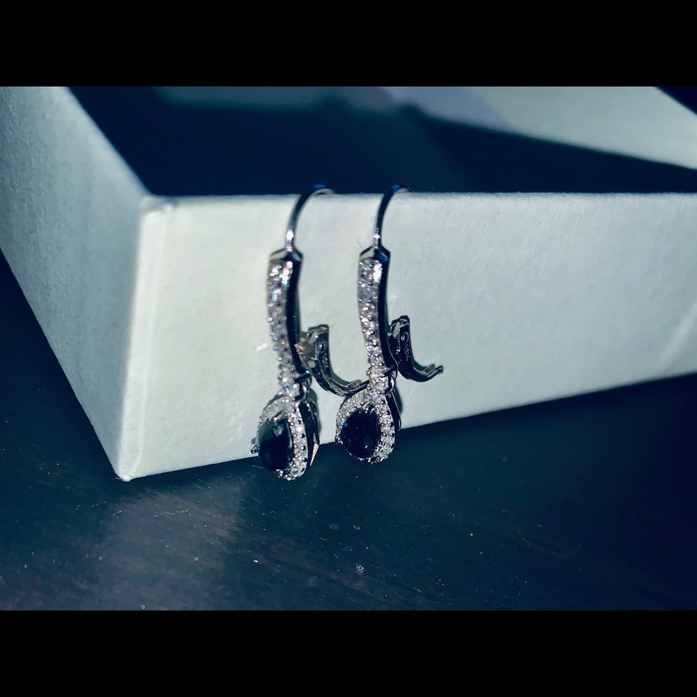 White Gold Blue Sapphire Earrings